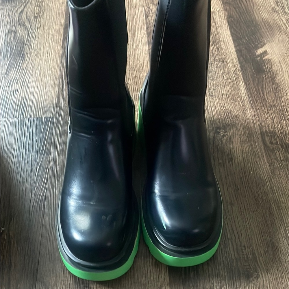 Black and Green Boots with Leather Upper